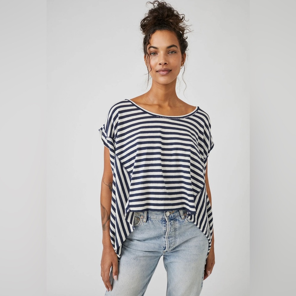š»šFREE PEOPLE WE THE FREE Striped Angel Tee-Navy Combo-Size Medium - Picture 5 of 14